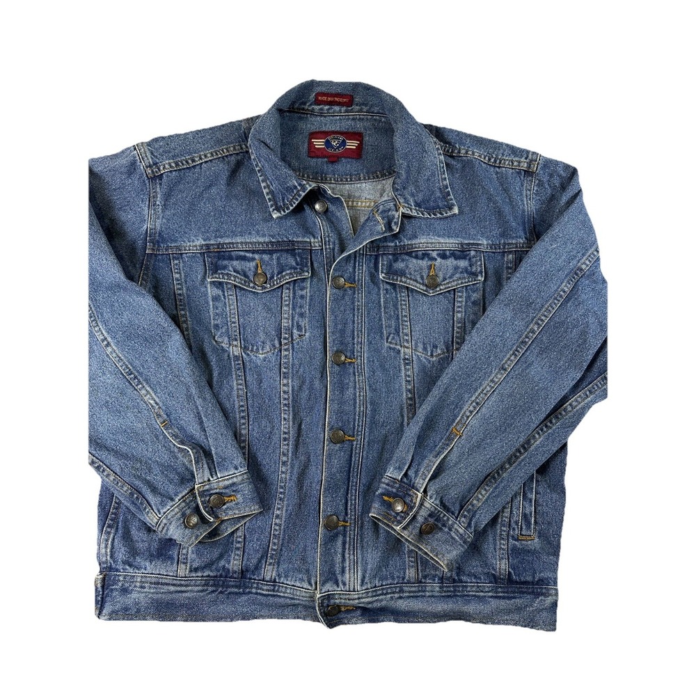 Vintage Denim Gear Jean Jacket Men's L Blue Western Trucker‎ Biker Coat 80's